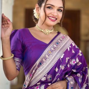 purple banarasi satin silk saree