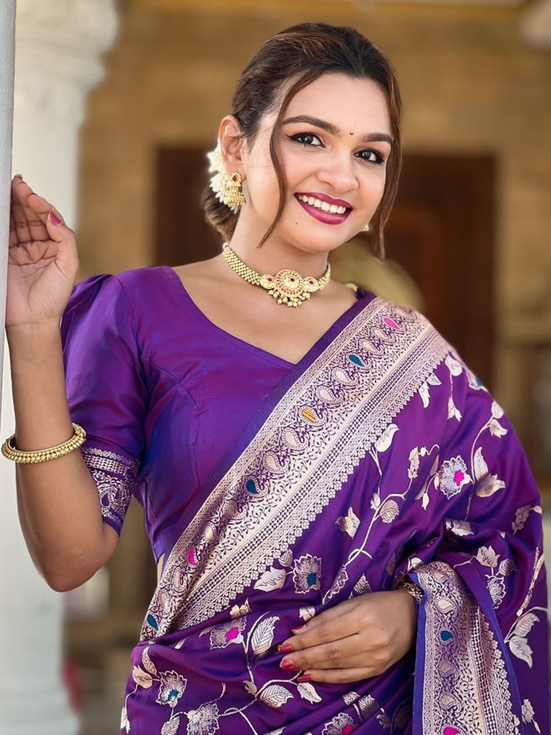 purple banarasi satin silk saree purple banarasi satin silk saree