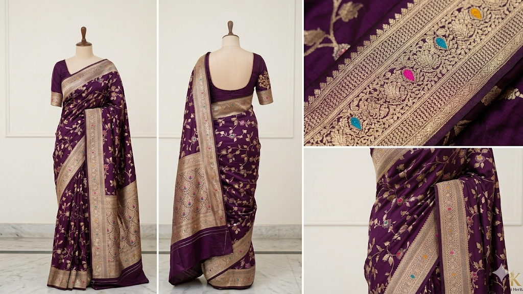exquisite wine purple meenakari satin silk banarasi saree exquisite wine purple meenakari satin silk banarasi saree